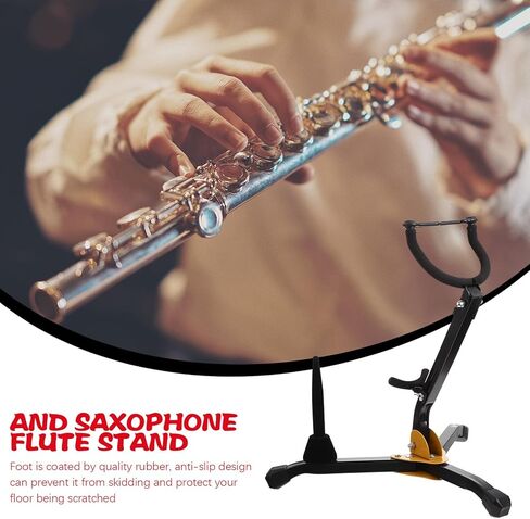 Kisangel Foldable Sax Tripod Stand for Alto Tenor Saxophone and Clarinet, Portable Black Saxophone Holder Compatible with Flute, Lightweight Music Instrument Accessory for Practice in Kuwait