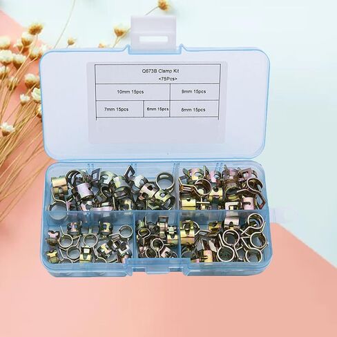 BESTOYARD 75pcs Adjustable Metal Spring Hose Clamps M6 M7 M8 M9 M10 Water and Air Tube Fasteners for Plumbing and Industrial Use in Kuwait