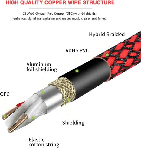 كابل XLR أنثى إلى 1/4 TS 10 أقدام 2 حزمة، كابل ميكروفون مجدول من النايلون BIFALE TS 6.35 مم مقبس أحادي كابل ميكروفون غير متوازن كابل ميكروفون عالي التحمل in Kuwait
