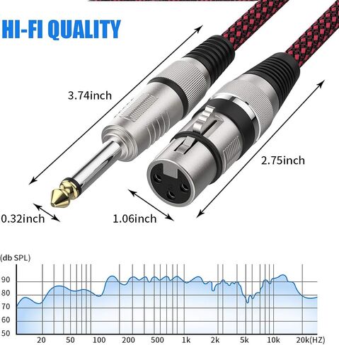 كابل XLR أنثى إلى 1/4 TS 10 أقدام 2 حزمة، كابل ميكروفون مجدول من النايلون BIFALE TS 6.35 مم مقبس أحادي كابل ميكروفون غير متوازن كابل ميكروفون عالي التحمل in Kuwait