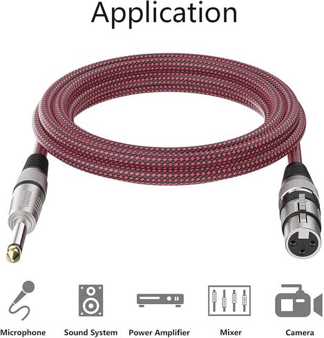 كابل XLR أنثى إلى 1/4 TS 10 أقدام 2 حزمة، كابل ميكروفون مجدول من النايلون BIFALE TS 6.35 مم مقبس أحادي كابل ميكروفون غير متوازن كابل ميكروفون عالي التحمل in Kuwait