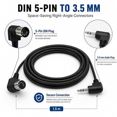 كابل vhbw 2-Pack TRS 3.5mm MIDI، 1.5m/59in TRS إلى ذكر 5-Pin DIN MIDI مهائي كابلات لمزامنة لوحات المفاتيح وDAWs in Kuwait