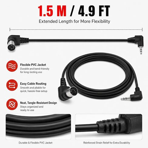 كابل vhbw 2-Pack TRS 3.5mm MIDI، 1.5m/59in TRS إلى ذكر 5-Pin DIN MIDI مهائي كابلات لمزامنة لوحات المفاتيح وDAWs in Kuwait