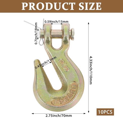 10 عبوات من خطافات الإمساك Clevis مقاس 3/8 بوصة، خطافات سلسلة فولاذية مزورة G70 مع دبوس أمان، خطاف مجلفن شديد التحمل 3.4 طن، خطاف رفع سلسلة مطلي بالزنك للمقطورة والسحب والرفع وتأمين البضائع in Kuwait