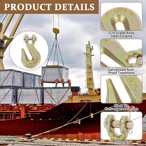 10 عبوات من خطافات الإمساك Clevis مقاس 3/8 بوصة، خطافات سلسلة فولاذية مزورة G70 مع دبوس أمان، خطاف مجلفن شديد التحمل 3.4 طن، خطاف رفع سلسلة مطلي بالزنك للمقطورة والسحب والرفع وتأمين البضائع in Kuwait