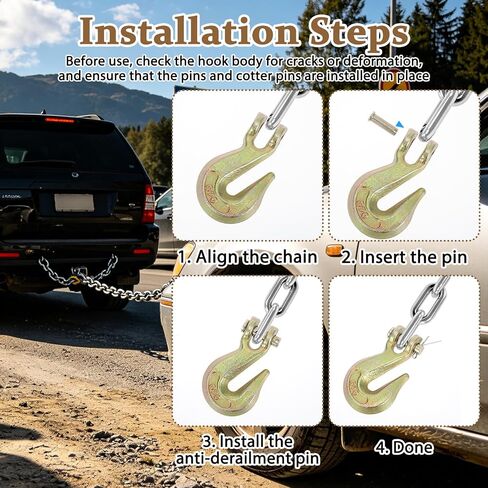 10 عبوات من خطافات الإمساك Clevis مقاس 3/8 بوصة، خطافات سلسلة فولاذية مزورة G70 مع دبوس أمان، خطاف مجلفن شديد التحمل 3.4 طن، خطاف رفع سلسلة مطلي بالزنك للمقطورة والسحب والرفع وتأمين البضائع in Kuwait