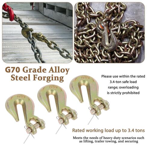 10 عبوات من خطافات الإمساك Clevis مقاس 3/8 بوصة، خطافات سلسلة فولاذية مزورة G70 مع دبوس أمان، خطاف مجلفن شديد التحمل 3.4 طن، خطاف رفع سلسلة مطلي بالزنك للمقطورة والسحب والرفع وتأمين البضائع in Kuwait