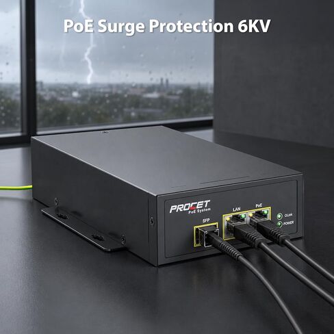 PROCET PoE Injector SFP Gigabit Uplink PoE++ 60 وات، غلاف معدني، -40 درجة فهرنهايت إلى 149 درجة فهرنهايت لنقطة الوصول اللاسلكية، جسر mmWave، كاميرا PTZ AI، خلية صغيرة، مصنع ذكي، عرض الأكشاك التجارية in Kuwait
