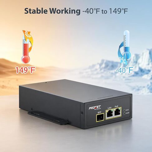 PROCET PoE Injector SFP Gigabit Uplink PoE++ 60 وات، غلاف معدني، -40 درجة فهرنهايت إلى 149 درجة فهرنهايت لنقطة الوصول اللاسلكية، جسر mmWave، كاميرا PTZ AI، خلية صغيرة، مصنع ذكي، عرض الأكشاك التجارية in Kuwait