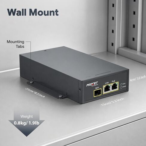 PROCET PoE Injector SFP Gigabit Uplink PoE++ 60 وات، غلاف معدني، -40 درجة فهرنهايت إلى 149 درجة فهرنهايت لنقطة الوصول اللاسلكية، جسر mmWave، كاميرا PTZ AI، خلية صغيرة، مصنع ذكي، عرض الأكشاك التجارية in Kuwait