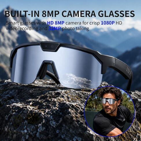 Smart AI Glasses with Camera, Video Recording Glasses with Anti-Shake, Smart Bluetooth Sunglasses for Men Women, Noise Cancellation, Voice Assistant, Smart Sunglasses For Hiking/Cycling/Running in Saudi Arabia