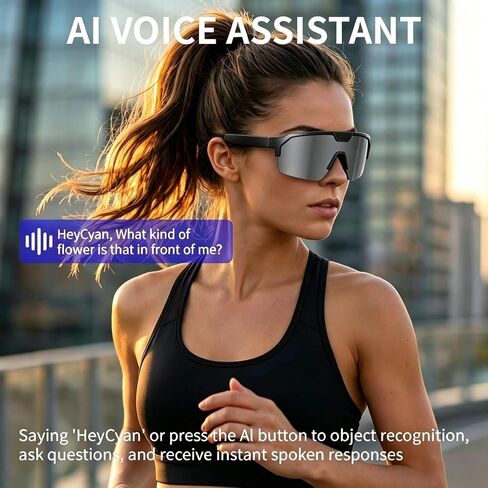 Smart AI Glasses with Camera, Video Recording Glasses with Anti-Shake, Smart Bluetooth Sunglasses for Men Women, Noise Cancellation, Voice Assistant, Smart Sunglasses For Hiking/Cycling/Running in Saudi Arabia