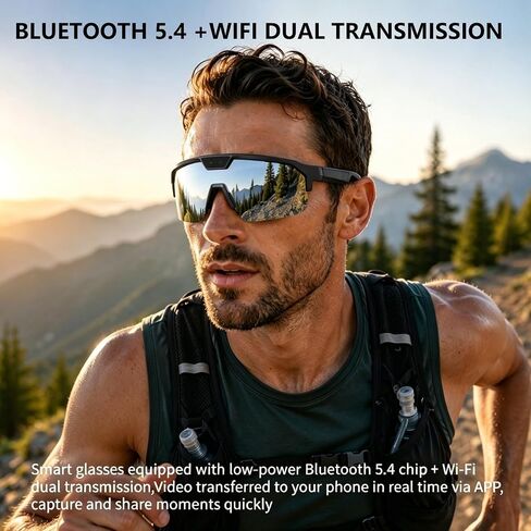 Smart AI Glasses with Camera, Video Recording Glasses with Anti-Shake, Smart Bluetooth Sunglasses for Men Women, Noise Cancellation, Voice Assistant, Smart Sunglasses For Hiking/Cycling/Running in Saudi Arabia