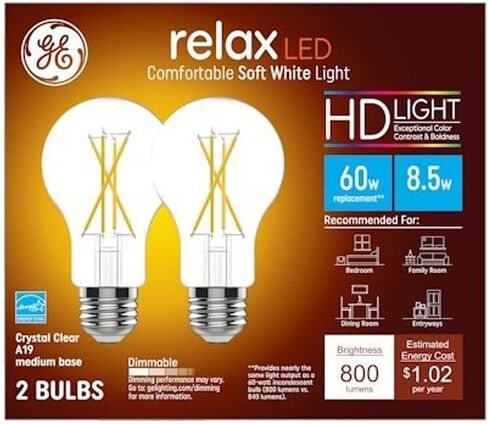 مصابيح GE Lighting 93129016 LED، A19، 800 لومن، 8.5 واط، 2 قطعة. - الكمية 1 in Kuwait
