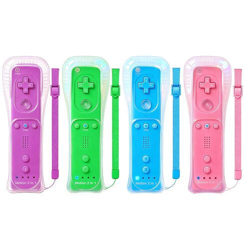 ZeroStory 4 Packs Motion Plus Classic Remote Controller Compatible for Wii Wii U Console, Wireless Gamepad Compatible with Wii/Wii U Console Vibration & Speaker, Includes Silicone Sleeve & Wrist Strap (Purple+Green+Light Blue+Pink) in Saudi Arabia