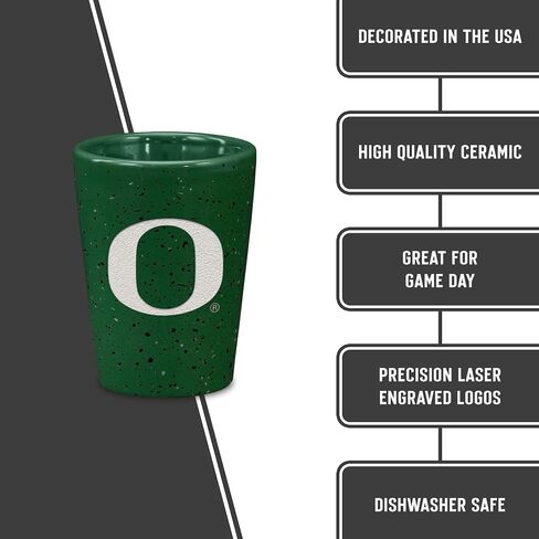 Rico Industries NCAA Oregon Ducks Standard 2oz Ceramic Shot Glass for Fans, Laser Engraved In Team Color Single Shot Glass in Kuwait