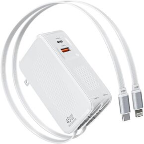 شاحن iPhone قابل للسحب شحن سريع، شاحن حائط 4 في 1 قابل للسحب بقدرة 45 وات، قابس متعدد المنافذ، قابل للطي وكابلات Lightning وUSB C لهواتف iPhone 17Pro Max/16/15/14/13/12/11، وiPad، وAirPods in Kuwait