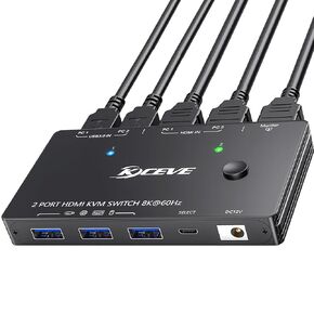 8K HDMI DP KVM Switch 3 شاشات 3 أجهزة كمبيوتر، 8K @ 60 هرتز/4K @ 144 هرتز مفاتيح KVM ثلاثية الشاشة لـ 3 أجهزة كمبيوتر تشارك 3 شاشات ولوحة مفاتيح وماوس، مع كابلات USB ووحدة تحكم ومحول طاقة in Kuwait