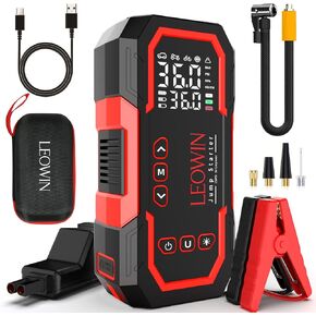Jump Starter with Air Compressor, Battery Jumper Starter Portable(9.0 Gas/6.5L Diesel) with Tire Inflator, 12V Car Battery Jump Starter with Smart Jumper Cables, LED Light, LCD Display in Saudi Arabia