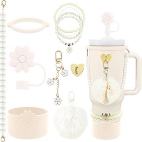 Cup Accessories for Stanley Cups 40/30oz,Including Straw Topper Cover 10mm(0.4in),Silicone Cup Boot,Strap,Flower Handle Charms for Stanley Cups Tumbler Accessories with Handle in Saudi Arabia