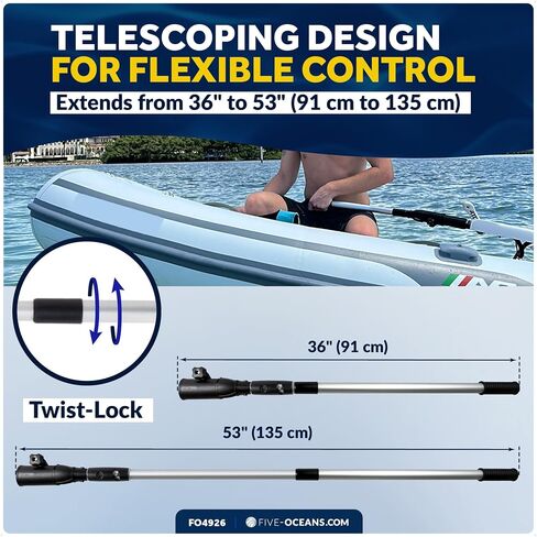 Five Oceans Universal U-Joint Telescopic Tiller Extension Handle for Outboard & Trolling Motors, Extends from 36" - 53", Twist-Lock - Aluminum Tubing with Anti Slip Handle - FO4926 in Kuwait