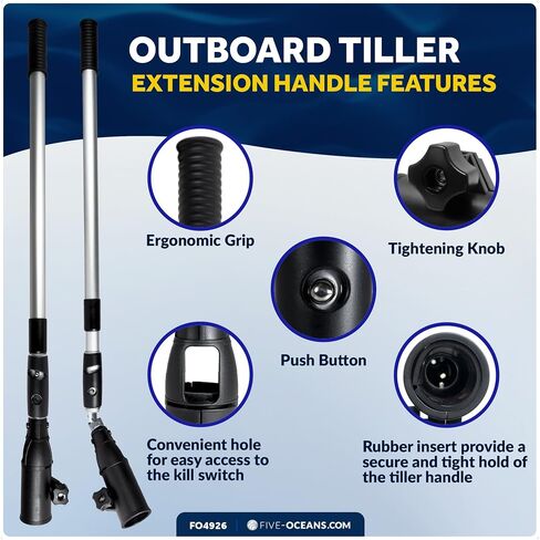 Five Oceans Universal U-Joint Telescopic Tiller Extension Handle for Outboard & Trolling Motors, Extends from 36" - 53", Twist-Lock - Aluminum Tubing with Anti Slip Handle - FO4926 in Kuwait