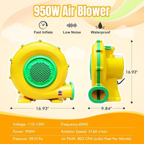 Commercial Bounce House Air Blower for Inflatables, 950 Watt ETL Certified Electric Blower, Perfect for Commercial Inflatable Bounce House Water Slide and Bouncy Castle Indoor & Outdoor Yellow in Kuwait