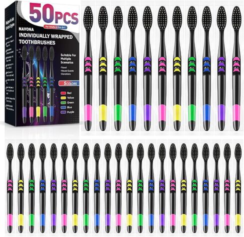 50 PCS Premium Individually Wrapped Bulk Toothbrush Pack, Disposable Toothbrushes, Kids Toothbrush, Medium Soft Bristle Tooth Brushes, Ergonomics Handle, Perfect for Travel Camping Hotel Donation in Kuwait