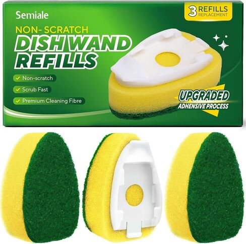 Dishwand Refills Sponge Heads for Scotch-Brite Dish Wand, Non Scratch Heavy Duty Scrub Brush Sponges, Soap Dispensing Scrubbers, Dish Wand Refill Head Pad Replacements for Kitchen Sink, Glass Cleaning in Kuwait