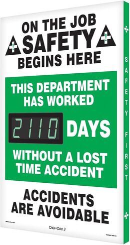 SCK110 Aluminum Digi-Day2 Electronic Safety Scoreboard, "ON THE JOB SAFETY BEGINS HERE - ACCIDENTS ARE AVOIDABLE" in Kuwait