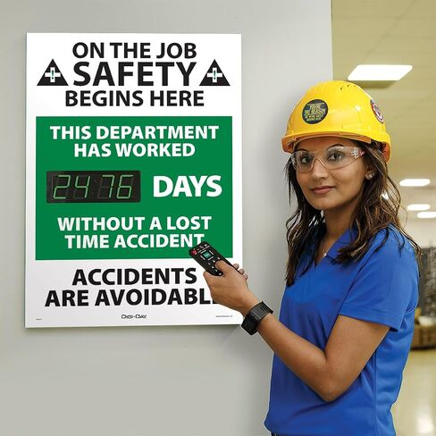 SCK110 Aluminum Digi-Day2 Electronic Safety Scoreboard, "ON THE JOB SAFETY BEGINS HERE - ACCIDENTS ARE AVOIDABLE" in Kuwait