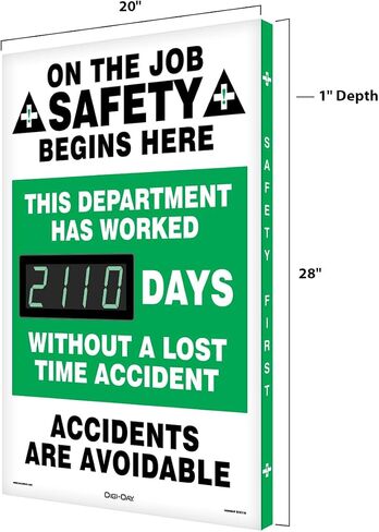 SCK110 Aluminum Digi-Day2 Electronic Safety Scoreboard, "ON THE JOB SAFETY BEGINS HERE - ACCIDENTS ARE AVOIDABLE" in Kuwait