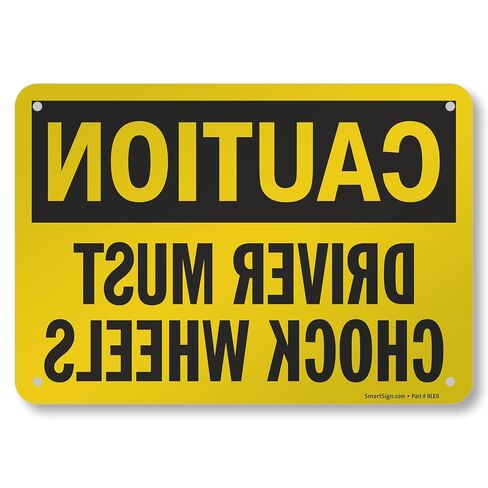 SmartSign 7 x 10 inch “Caution - Driver Must Chock Wheels" Rear View Mirror OSHA Sign, Digital Printing, 55 mil HDPE Plastic, Black and Yellow in Kuwait