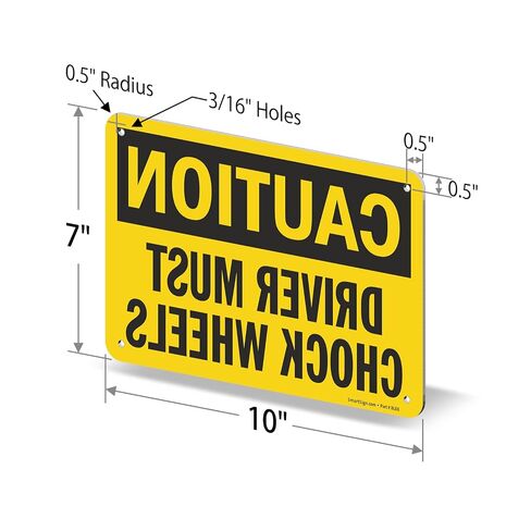 SmartSign 7 x 10 inch “Caution - Driver Must Chock Wheels" Rear View Mirror OSHA Sign, Digital Printing, 55 mil HDPE Plastic, Black and Yellow in Kuwait
