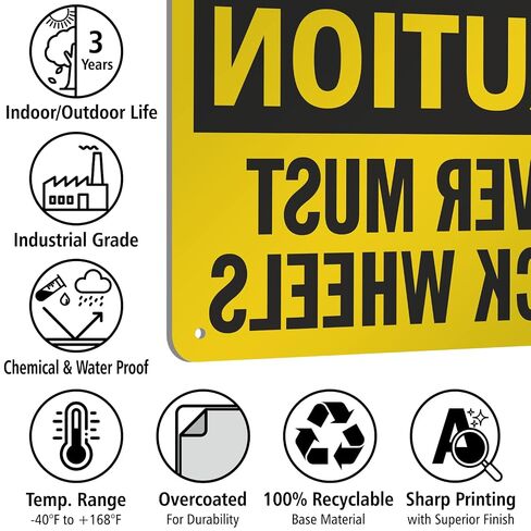 SmartSign 7 x 10 inch “Caution - Driver Must Chock Wheels" Rear View Mirror OSHA Sign, Digital Printing, 55 mil HDPE Plastic, Black and Yellow in Kuwait