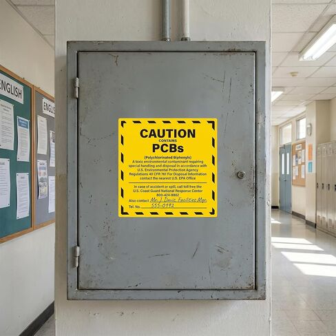 100 عبوة تحذير تحتوي على ملصقات PCB للمواد الخطرة | 6 × 6 بوصات، ورق مطلي قابل للكتابة، ذاتي اللصق، قشر والصق، نص مطبوع مسبقًا، للمحولات والنفايات in Kuwait