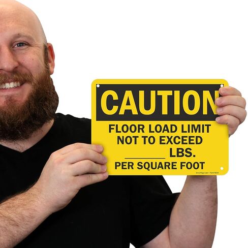 SmartSign 7 × 10 بوصة "تحذير - يجب عدم تجاوز حد التحميل على الأرضية... رطل لكل قدم مربع" لافتة OSHA قابلة للكتابة، طباعة رقمية، 55 مل من بلاستيك HDPE، أسود وأصفر in Kuwait