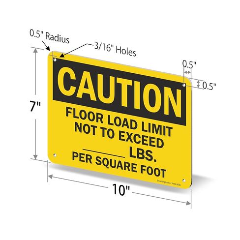 SmartSign 7 × 10 بوصة "تحذير - يجب عدم تجاوز حد التحميل على الأرضية... رطل لكل قدم مربع" لافتة OSHA قابلة للكتابة، طباعة رقمية، 55 مل من بلاستيك HDPE، أسود وأصفر in Kuwait