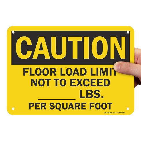 SmartSign 7 × 10 بوصة "تحذير - يجب عدم تجاوز حد التحميل على الأرضية... رطل لكل قدم مربع" لافتة OSHA قابلة للكتابة، طباعة رقمية، 55 مل من بلاستيك HDPE، أسود وأصفر in Kuwait