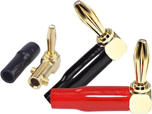10Pcs/4mm 90 Degree Bend Right Angle Wire Hole Banana Plug Gold Plated Connector with Soft Plastic Sheath(10 Red) in Kuwait