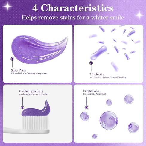 3Pack 7 PRO Toothpaste Whitening, Intense Teeth Whitening Toothpaste for Adults | Fluoride-Free | Sensitivity Safe | Purple Beads | Fresh Breath | Help Remove Tea & Coffee Stains | Mint Flavor in Kuwait