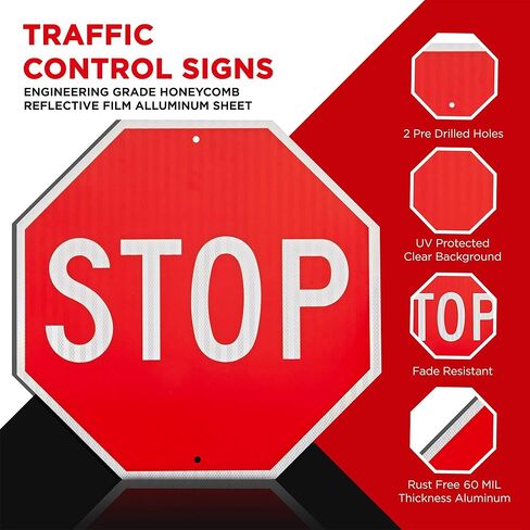 3 Pack 18"x18" Stop Sign by Olanzu - High Intensity Prismatic Aluminum - UV Protected and Weather Resistant - Honeycomb Reflective Stop Signs Traffic in Kuwait