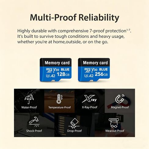 256GB Micro Memory Card with Adapter, C10/U3/UHS-I/A2 TransFlash Card, TF Card for Camera, Smartphone, Tablet, Drone in Kuwait