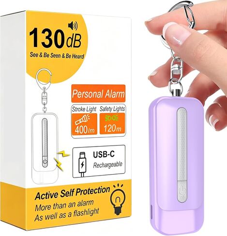 Personal Alarm for Women, Rechargeable with Safety Lights & Low Battery Notice, 130dB Siren with LED Flashlight Strobe Light for Emergency, Dual Light Sources Safety Keychain in Saudi Arabia