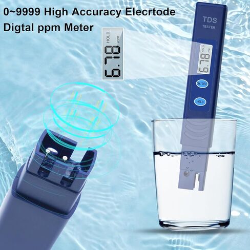 جهاز اختبار المياه الرقمي NEEGLEN TDS Meter، جهاز اختبار المياه TDS، جهاز اختبار المياه لمياه الشرب مع 0-9990 جزء في المليون - موثوق ودقيق - يستخدم للمنزل، وأحواض السمك، وحمامات السباحة، وممسك باليد، أزرق، عبوة واحدة in Kuwait