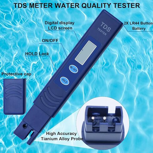 جهاز اختبار المياه الرقمي NEEGLEN TDS Meter، جهاز اختبار المياه TDS، جهاز اختبار المياه لمياه الشرب مع 0-9990 جزء في المليون - موثوق ودقيق - يستخدم للمنزل، وأحواض السمك، وحمامات السباحة، وممسك باليد، أزرق، عبوة واحدة in Kuwait