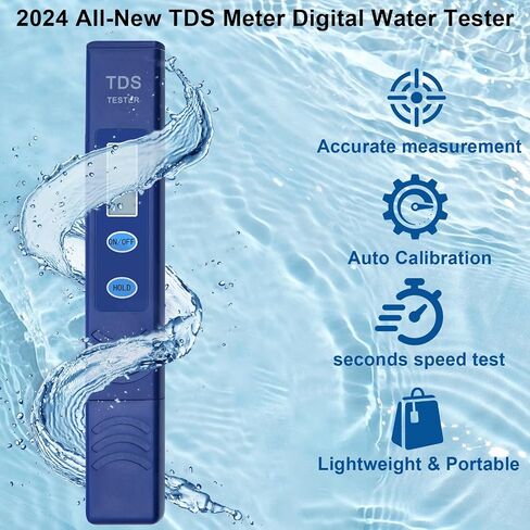 جهاز اختبار المياه الرقمي NEEGLEN TDS Meter، جهاز اختبار المياه TDS، جهاز اختبار المياه لمياه الشرب مع 0-9990 جزء في المليون - موثوق ودقيق - يستخدم للمنزل، وأحواض السمك، وحمامات السباحة، وممسك باليد، أزرق، عبوة واحدة in Kuwait