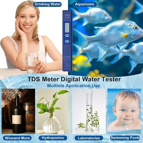 جهاز اختبار المياه الرقمي NEEGLEN TDS Meter، جهاز اختبار المياه TDS، جهاز اختبار المياه لمياه الشرب مع 0-9990 جزء في المليون - موثوق ودقيق - يستخدم للمنزل، وأحواض السمك، وحمامات السباحة، وممسك باليد، أزرق، عبوة واحدة in Kuwait