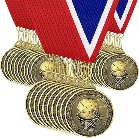 30 Pcs Basketball Medals Bulk, 2 Inch Gold Award Medals with Neck Ribbon,Team Participation Trophies Metal Medal for Basketball Teams, Tournaments, Leagues & Participation in Kuwait