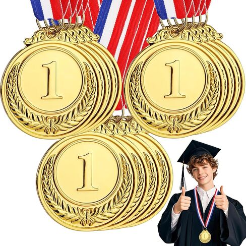 12 Pieces Medals for Awards, Metal Award Medals with Neck Ribbon, Winner Medals for Sports Competitions, 2 Inches in Kuwait